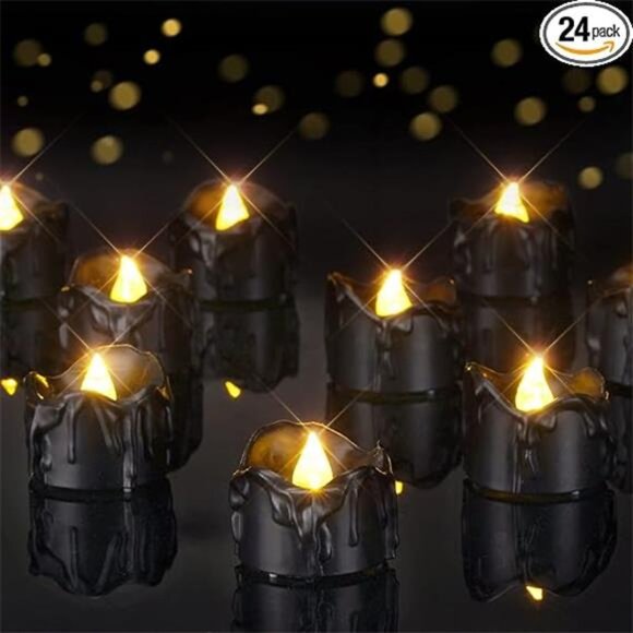 24-Pack Melting Black Candles Battery Operated Tea Lights, Halloween Flameless - Picture 7 of 7